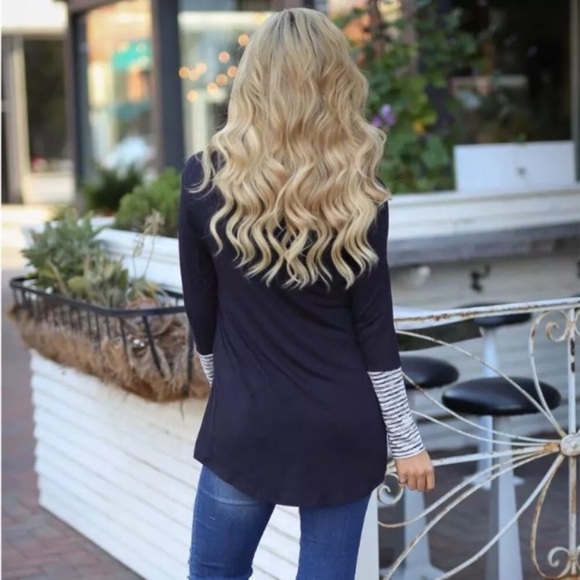 ๐HP๐Womenโs Cowl Neck Striped Long Sleeve High-Low Hem Tunic Top Size M - Picture 3 of 3